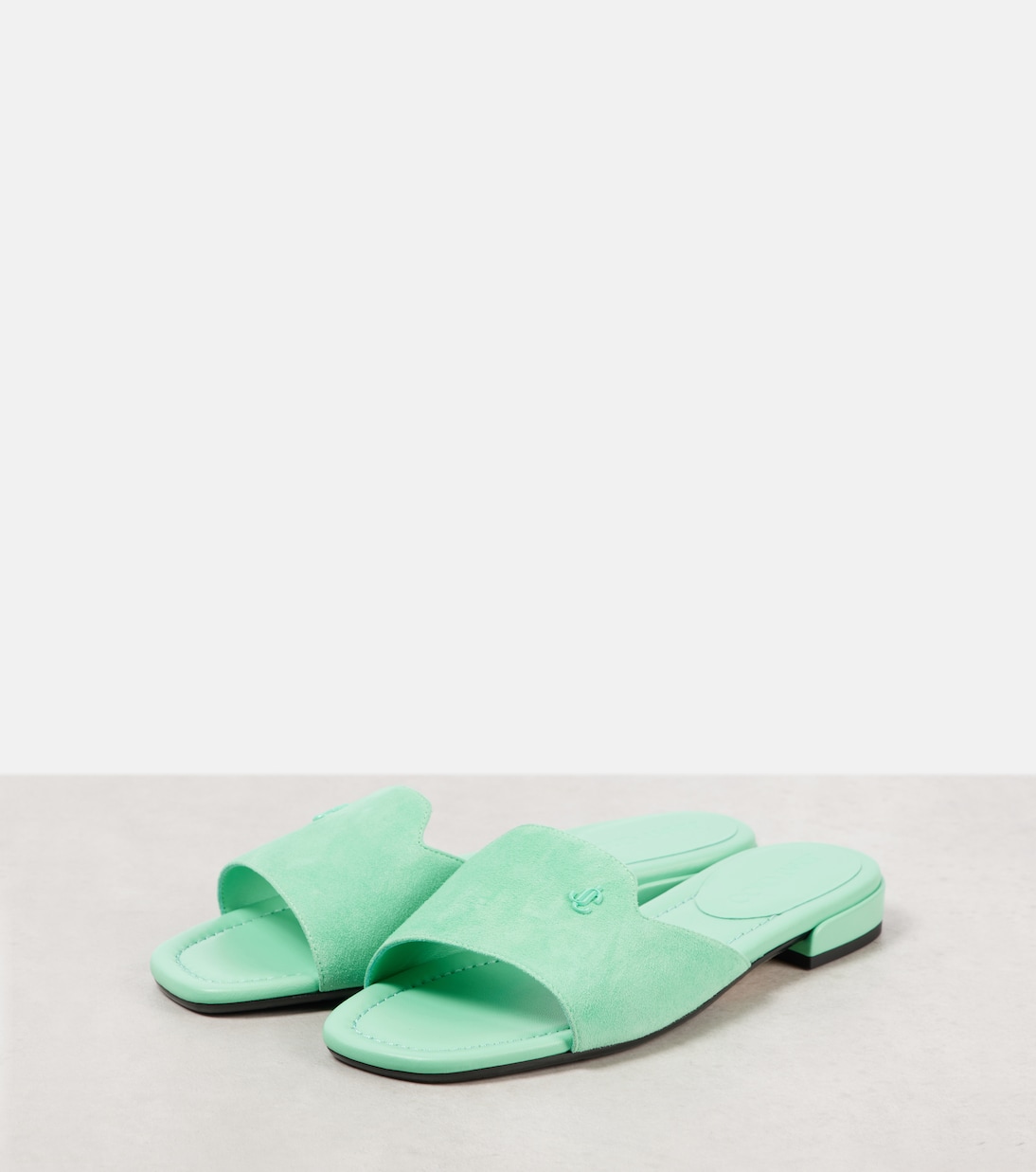 Замшевые шлепанцы с логотипом Dina Jimmy Choo, Aqua Green — фото 4