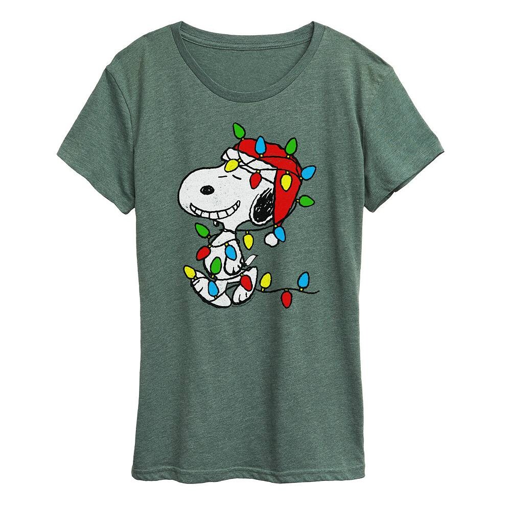 

Женская футболка с рисунком Peanuts Snoopy Christmas Lights Licensed Character, цвет Heather Green