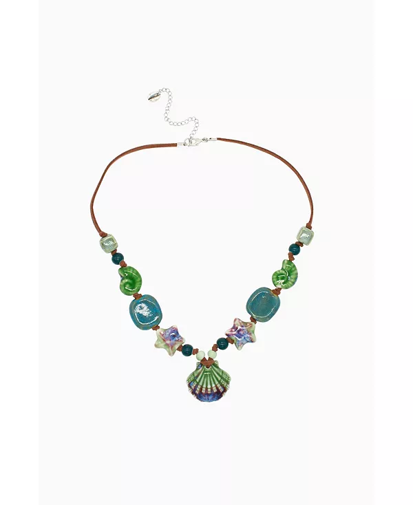 

Ожерелье из замшевого шнура с керамическими зелеными ракушками 18,5¿ Velvet Luna, green