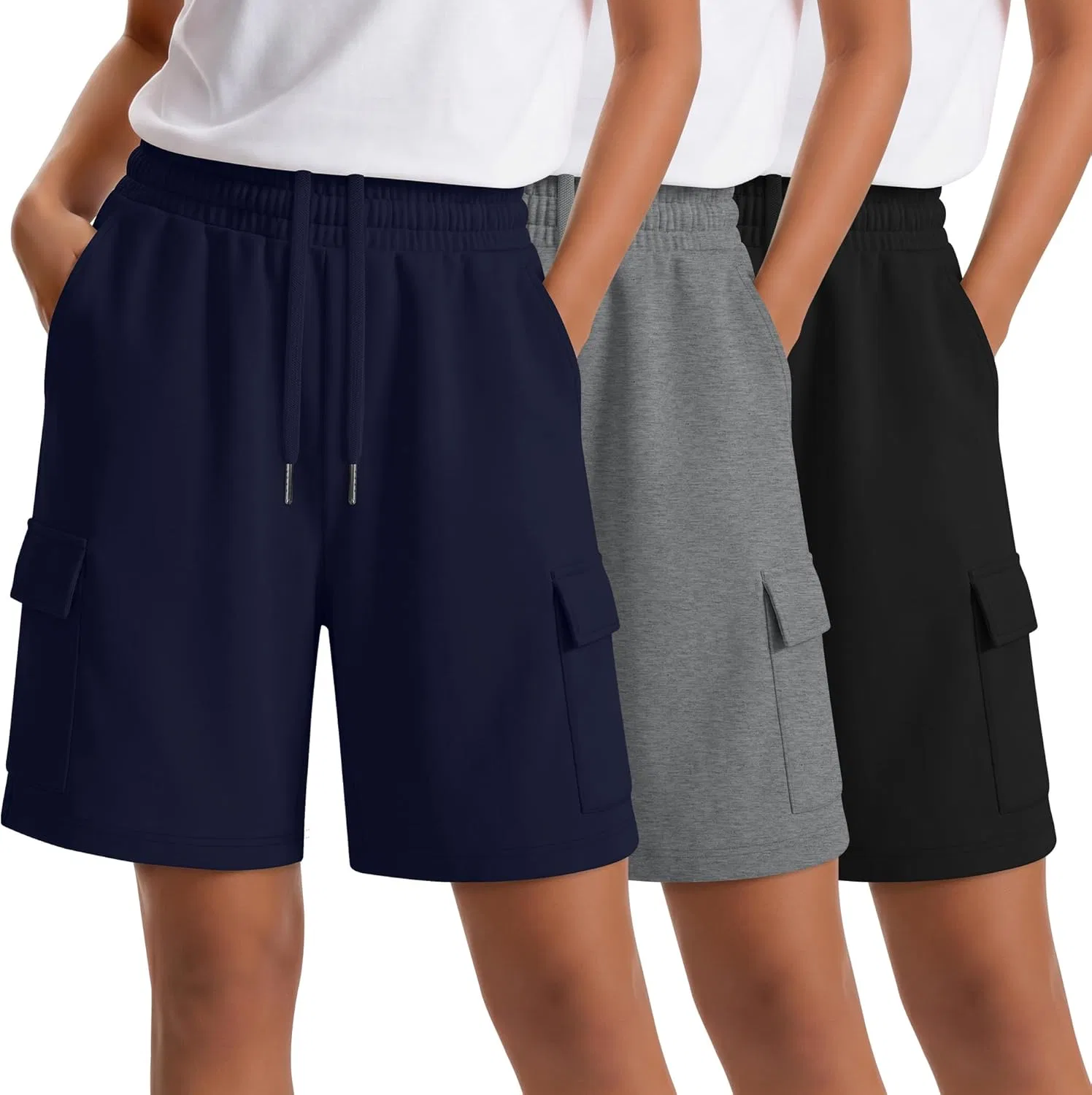 Детские шорты бермуды карго, 3 шт., Ficerd, Navy Blue, Light Heather Gray, Black