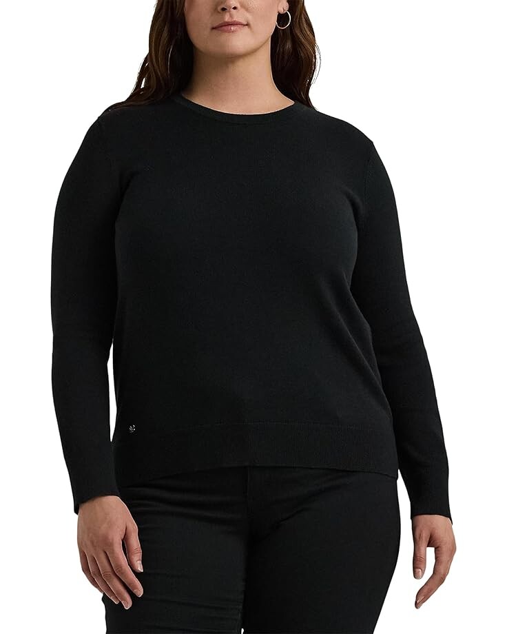 

Свитер Lauren Ralph Lauren Plus Size Cotton-Blend Sweater, черный