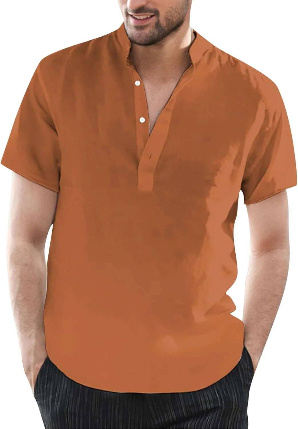 

Мужская легкая хлопковая льняная футболка с коротким рукавом Henley ESKNAS