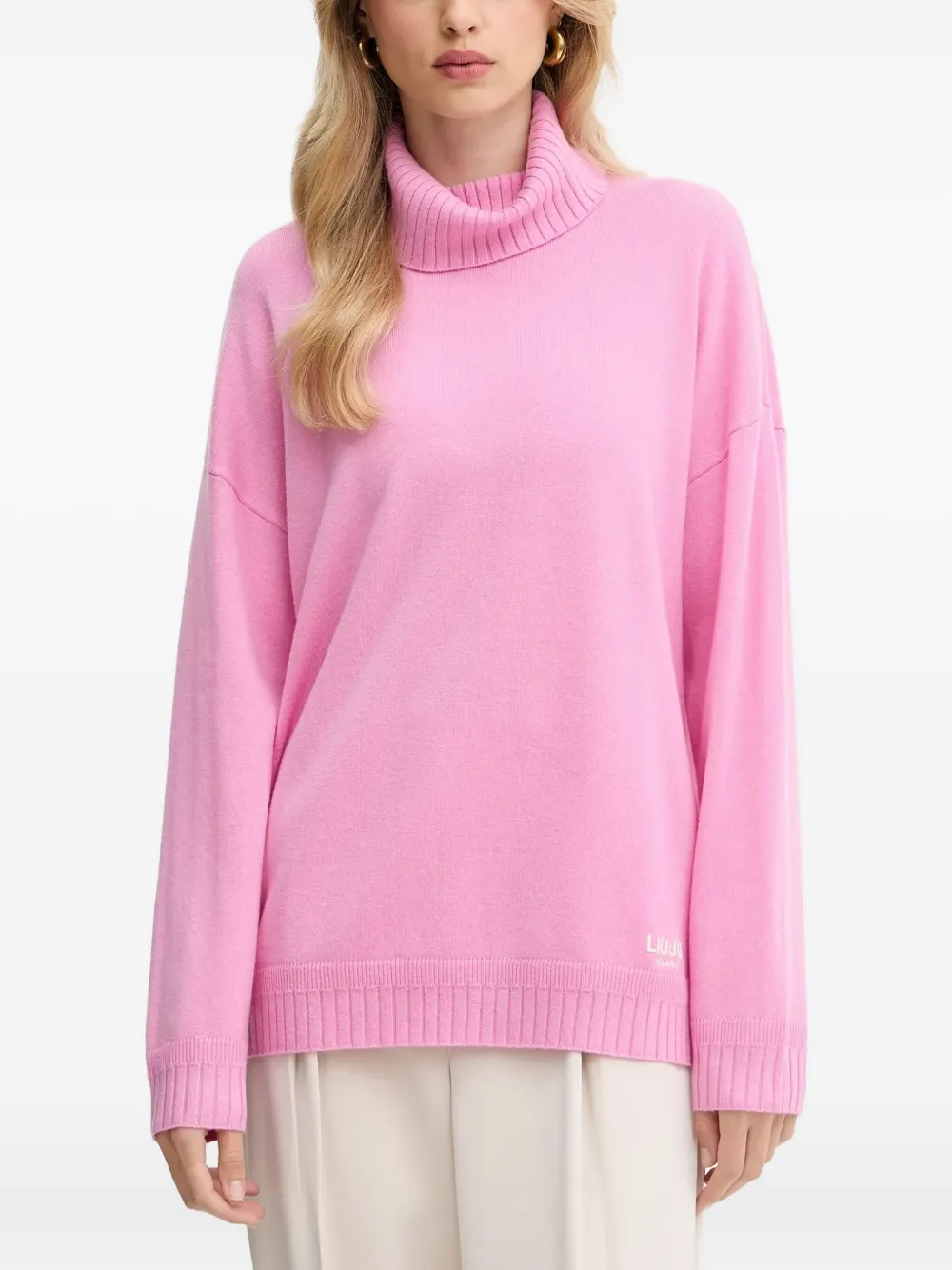 

Свитер с воротником-стойкой и логотипом Liu Jo, розовый