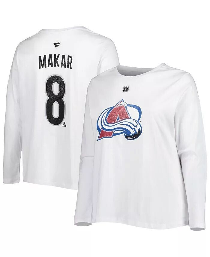

Женская футболка Cale Makar White Colorado Avalanche размера плюс с длинным рукавом с именем и номером Profile, белый