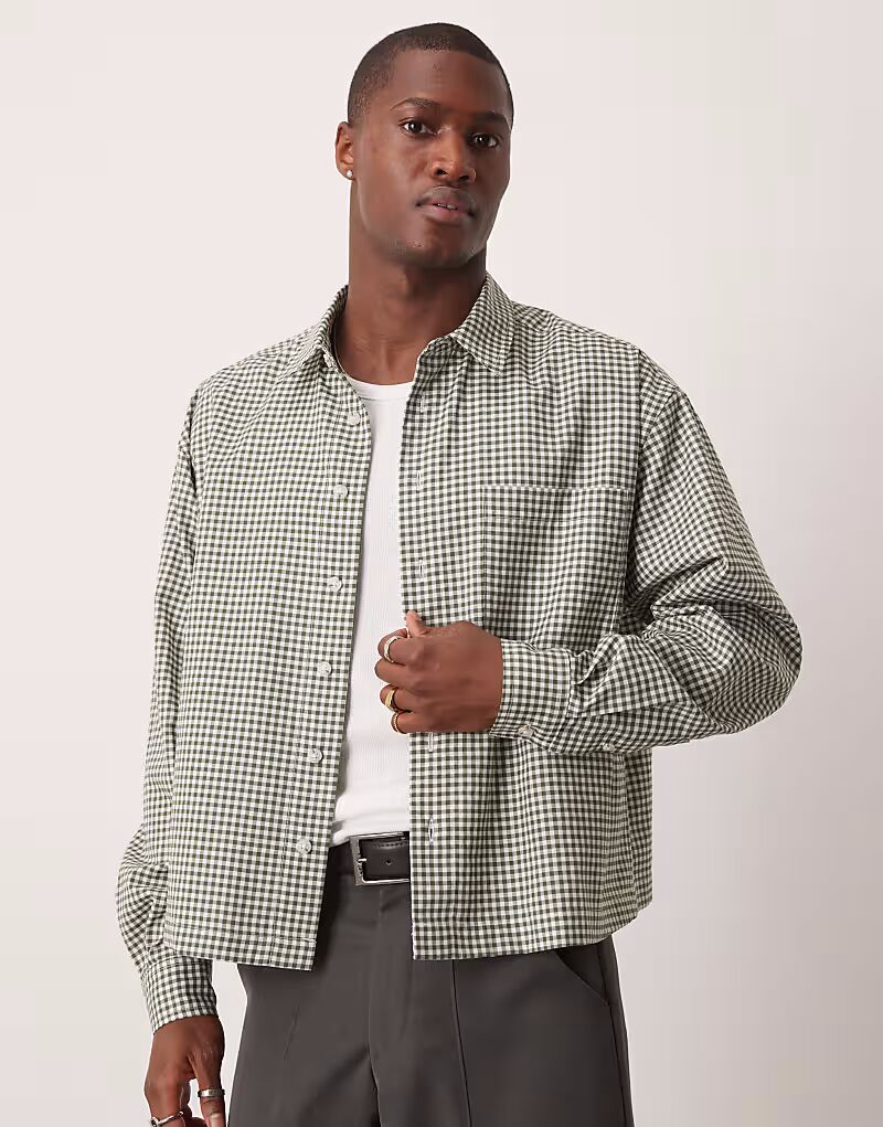 

Укороченная рубашка свободного кроя в зеленую клетку Asos Design