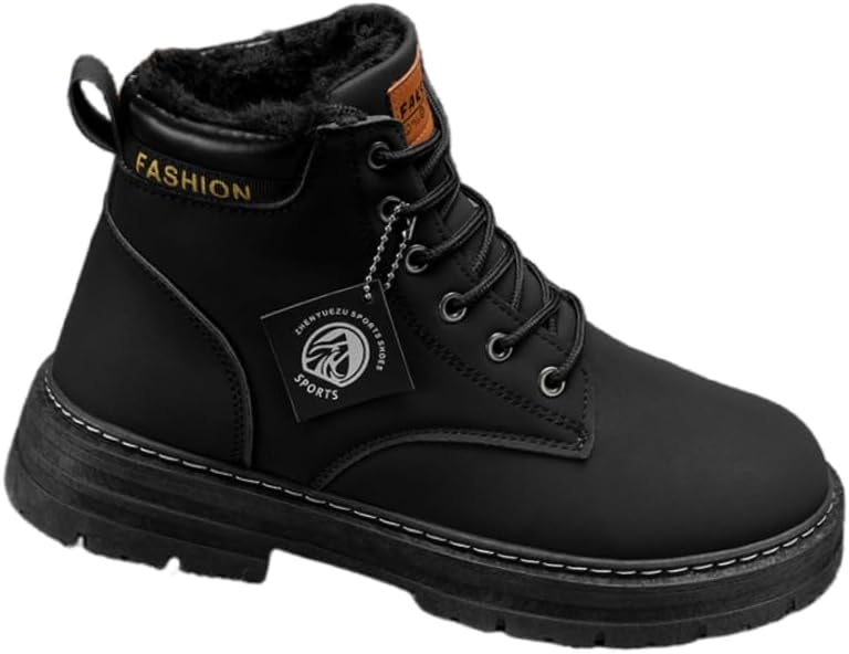 

Модные мужские короткие ботинки HoaloX - теплые хлопковые высокие туфли на шнуровке - искусственная плюшевая подкладка - подходят для повседневного использования или активного отдыха, черный