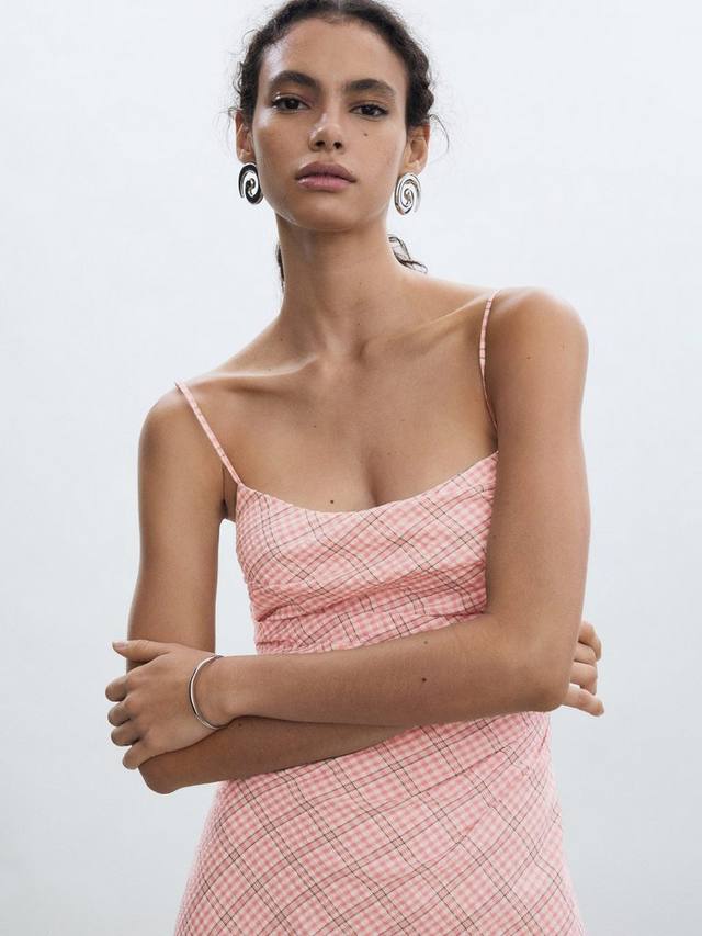 

Платье миди в клетку в клетку Mango, цвет Light Pastel Pink