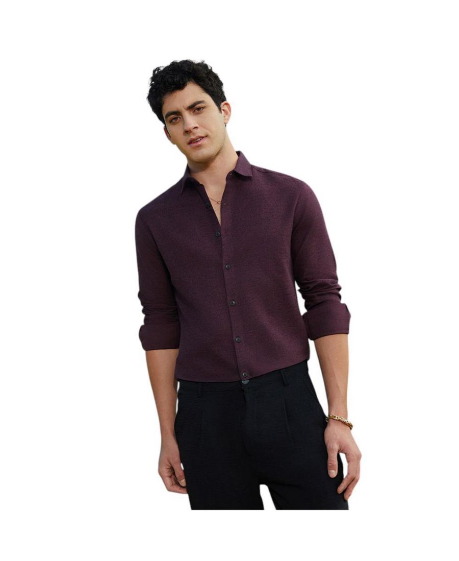 

Мужская рубашка из однотонного хлопка винно-красного цвета Campus Sutra, Red