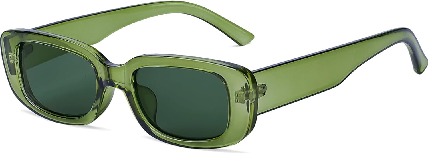 

Ретро прямоугольные солнцезащитные очки для женщин и мужчин, квадратные, в стиле 90-х и Y2K, модные, стильные, тонкие, аксессуары Tskestvy, Olive Green Frame, Green Lenses