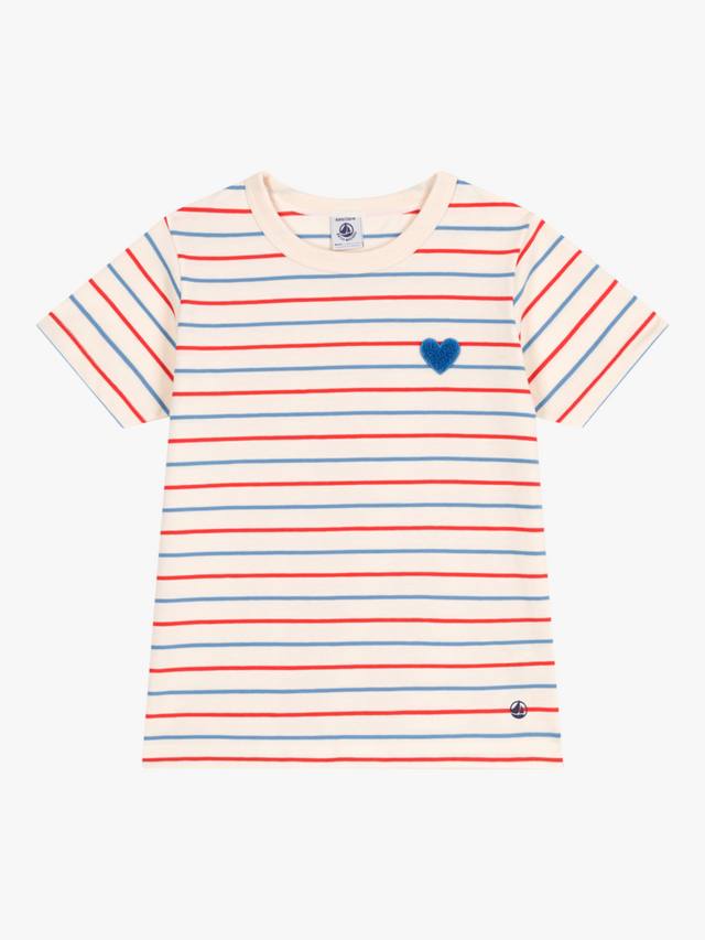 

Детская футболка с полосками и принтом в виде сердечек Petit Bateau, Avalanche/Multico
