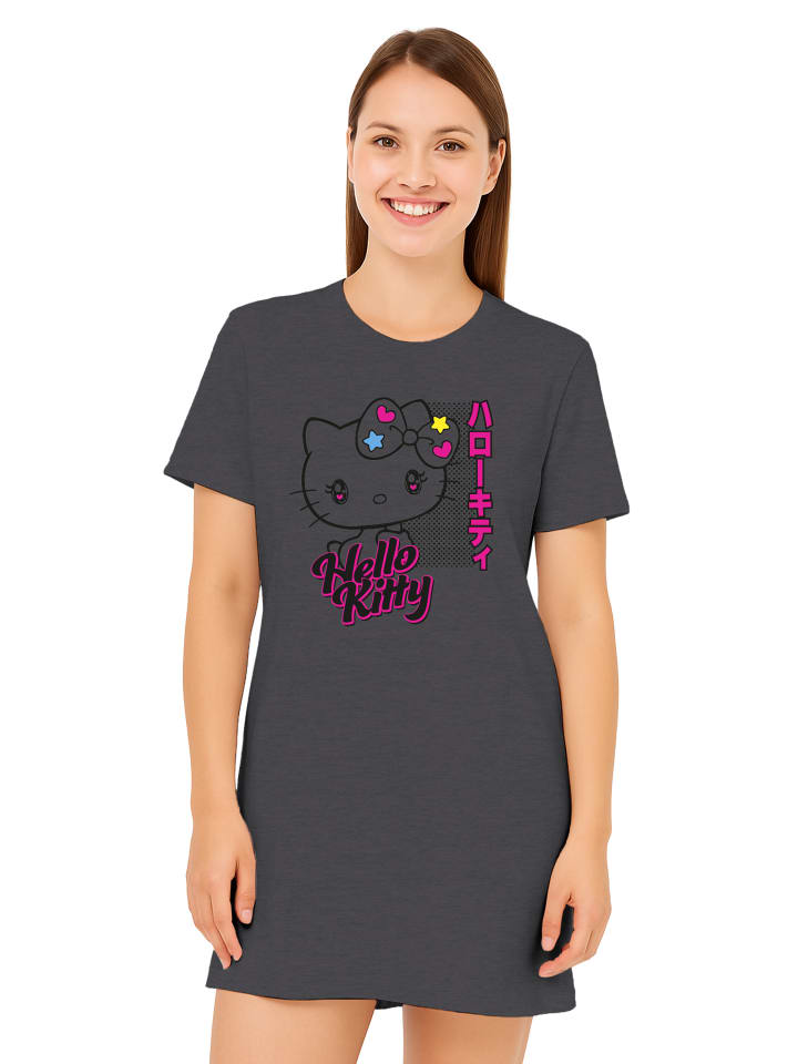 

Ночная рубашка Hello Kitty, пижамный топ с короткими рукавами, серый цвет Hello Kitty