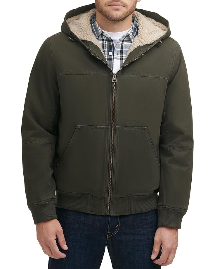 

Куртка Levi's Cotton Canvas Hooded Utility with Sherpa Lining, оливковый