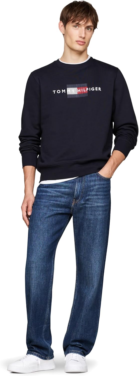 Мужская толстовка Tommy Hilfiger средней плотности с круглым вырезом и вышитым логотипом-флажком, Desert Sky — фото 3