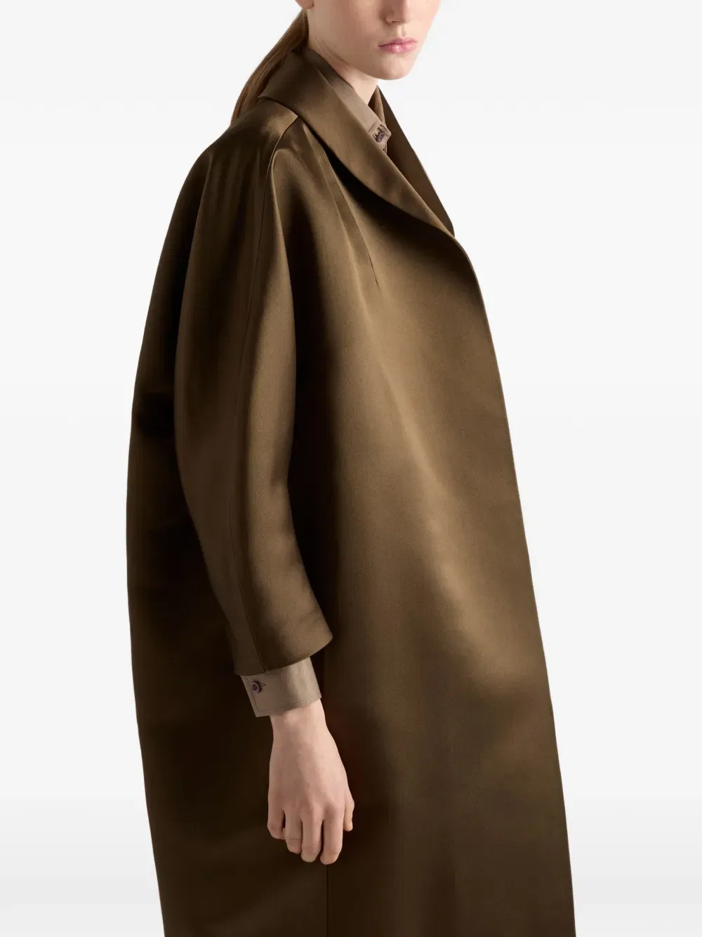 Однобортное двубортное атласное пальто Prada, коричневый — фото 4