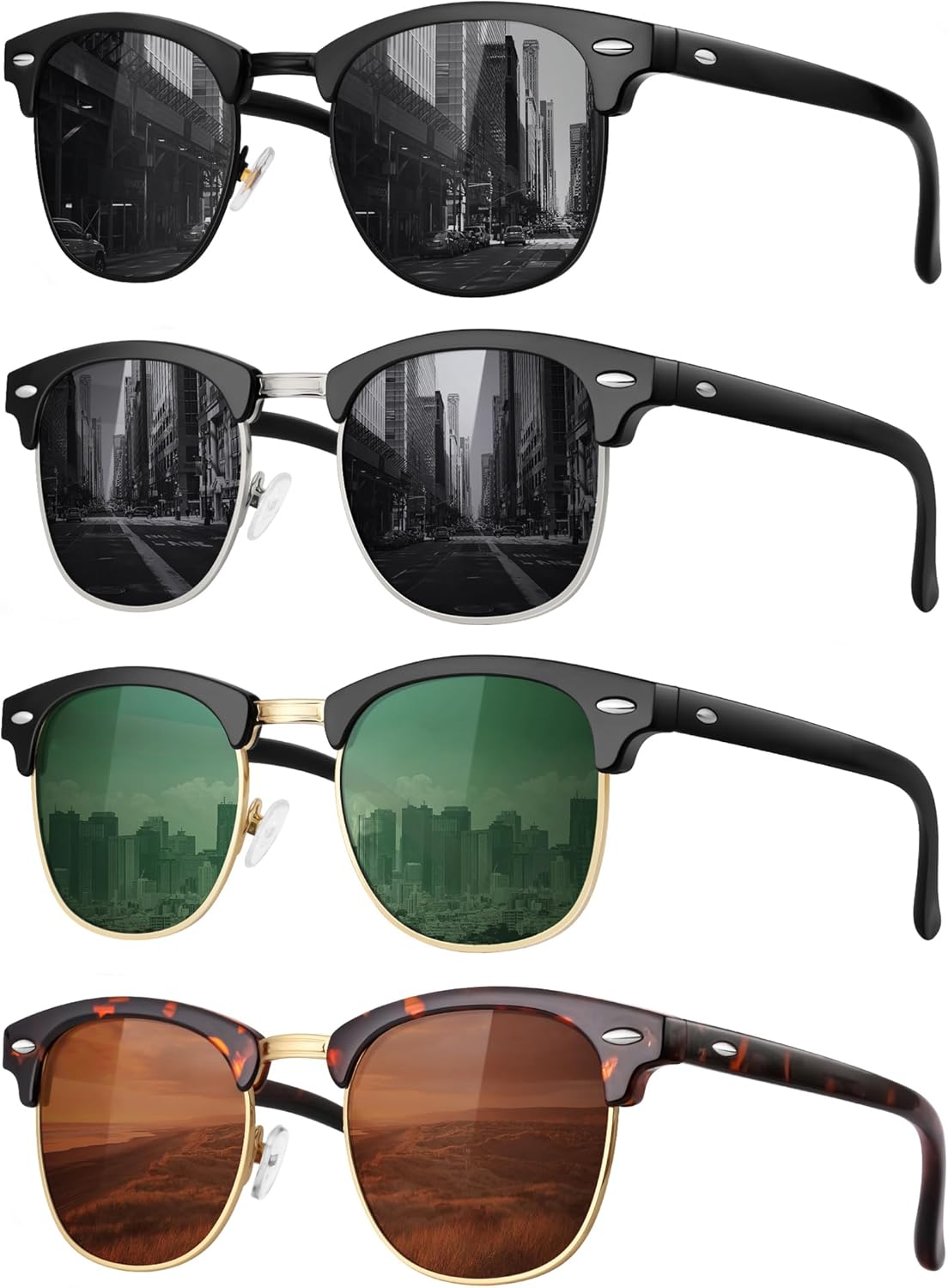 

Классические поляризованные солнцезащитные очки для мужчин и женщин в стиле ретро, ​​полуободковая оправа, 100% защита от УФ-излучения FURISHQI, Bright Black+g15+leopard Frame+ Full Black