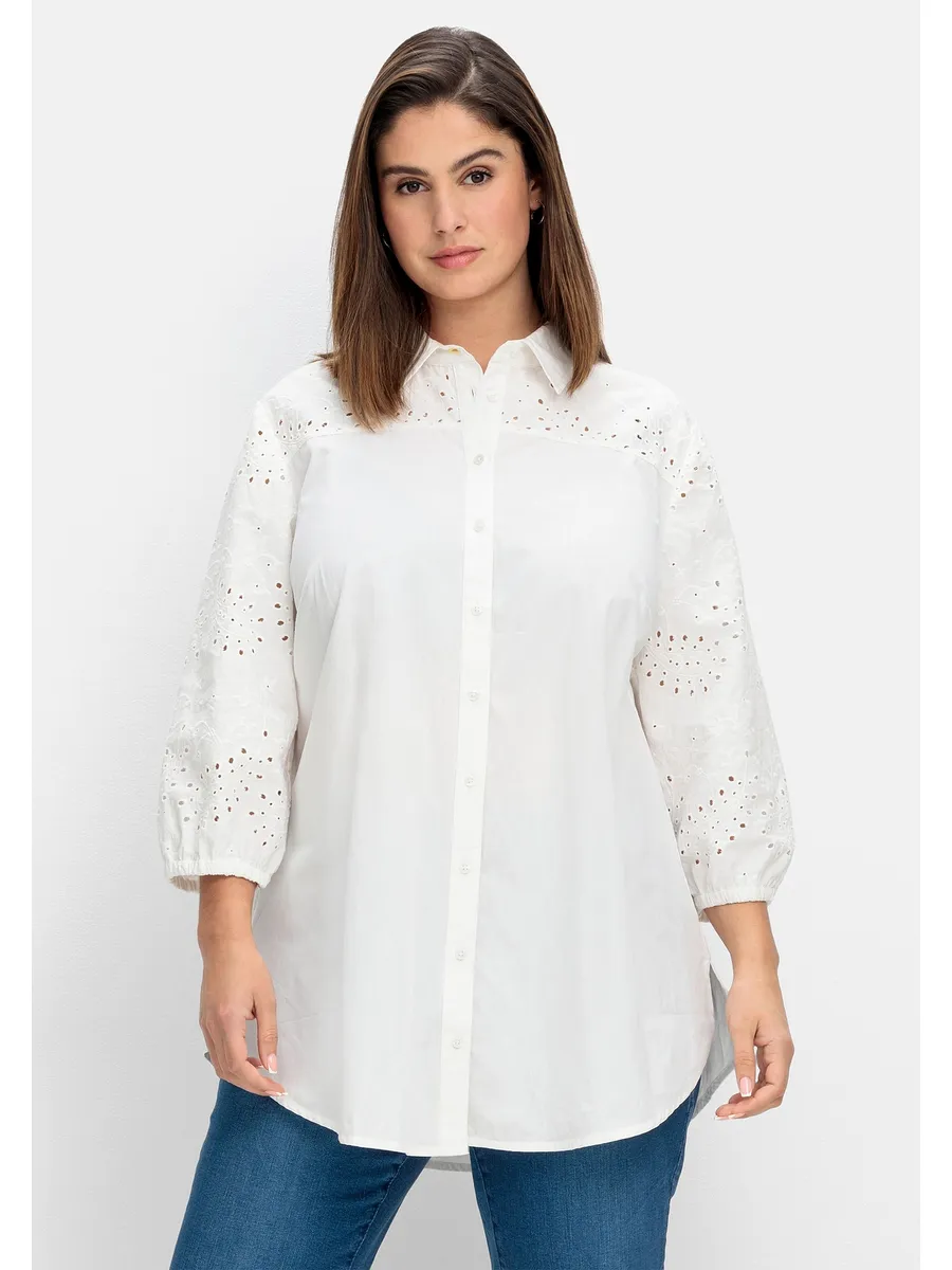 

Длинная блузка Sheego "большие размеры", с вышивкой "люверсы", закругленный низ, белый