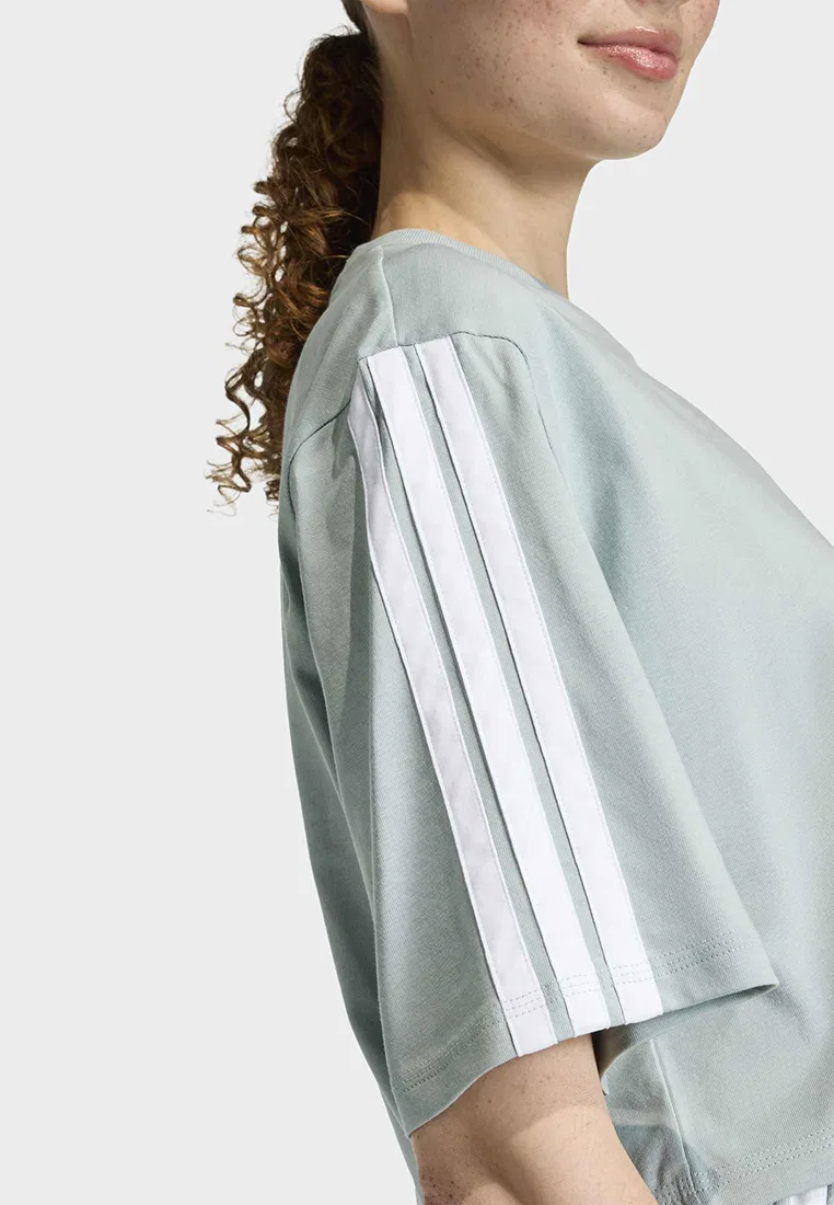 Футболка, хлопок свободный крой, Essentials 3-Stripes, adidas, белый — фото 4