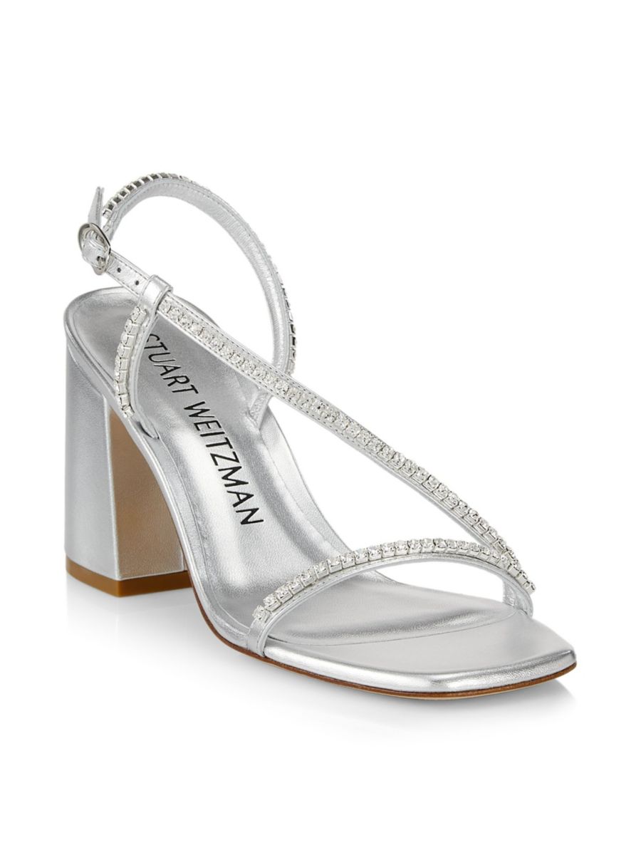 Босоножки из кожи с декоративным эффектом Soiree Stuart Weitzman, цвет Silver Crystal — фото 2