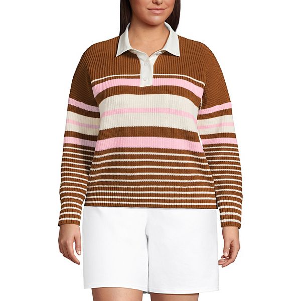 

Рубашка-регби Drifter с воротником-стойкой, plus size Lands' End, Ginger Multi Stripes