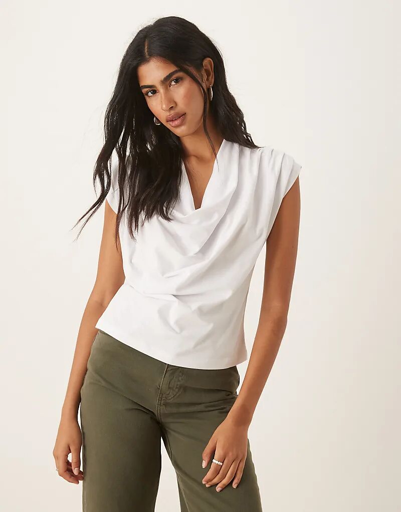 

Белая футболка с капюшоном и драпировкой ASOS DESIGN