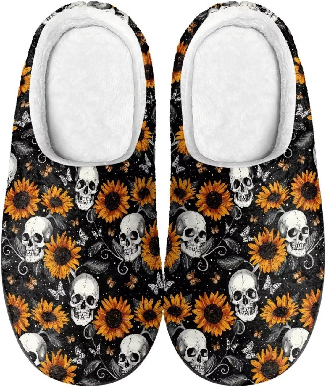 

Тапочки Mintulipy для женщин и мужчин для дома и улицы, пушистые тапочки для спальни, Vintage Skull and Sunflower