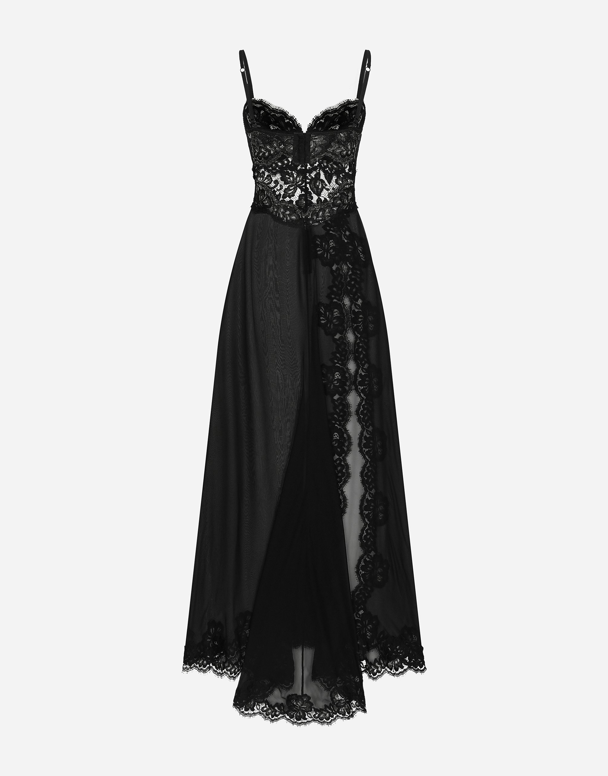 Длинное комбинационное платье из шелкового шифона и кружева шантильи Dolce & Gabbana, черный — фото 2