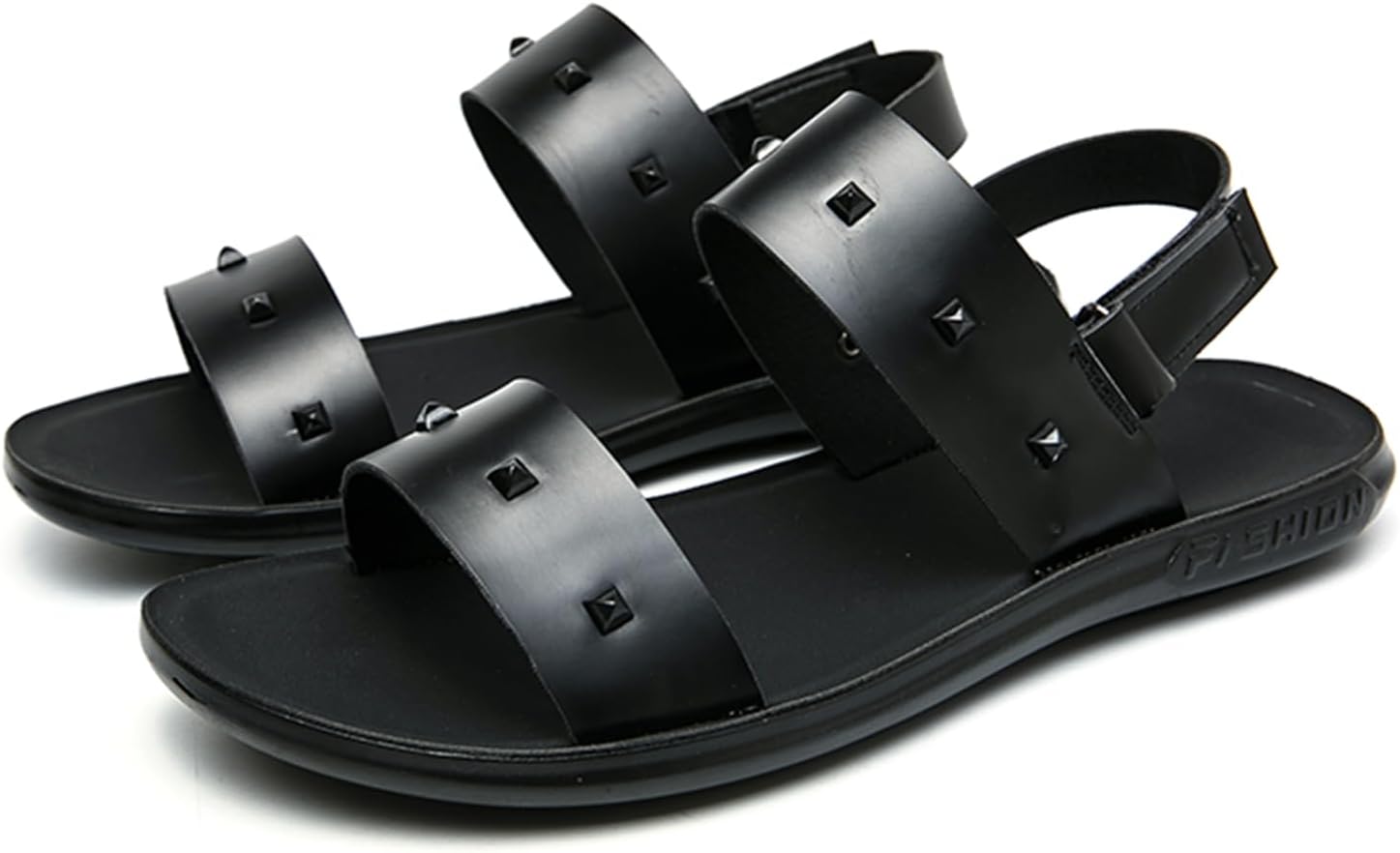 

Мужские сандалии Dacnakby с заклепками, черные кожаные сандалии с регулируемыми задними ремешками, летние повседневные пляжные тапочки