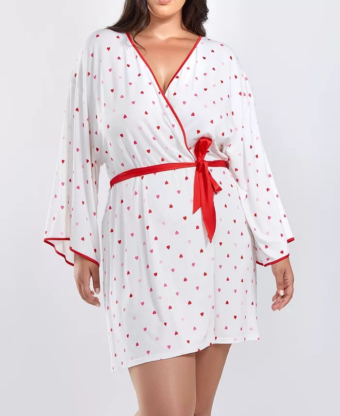 

Халат Kyley Plus Size с принтом в виде сердца, контрастным поясом-завязкой и красной отделкой iCollection, мультиколор