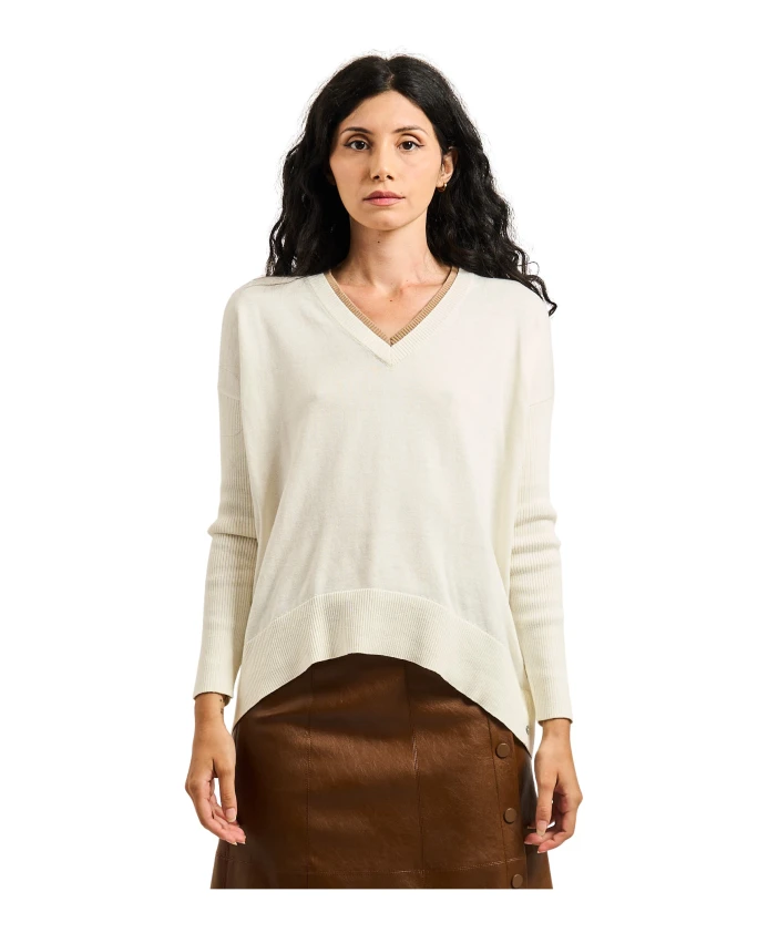 

Свитер оверсайз с V-образным вырезом, цвет слоновой кости Pennyblack, белый