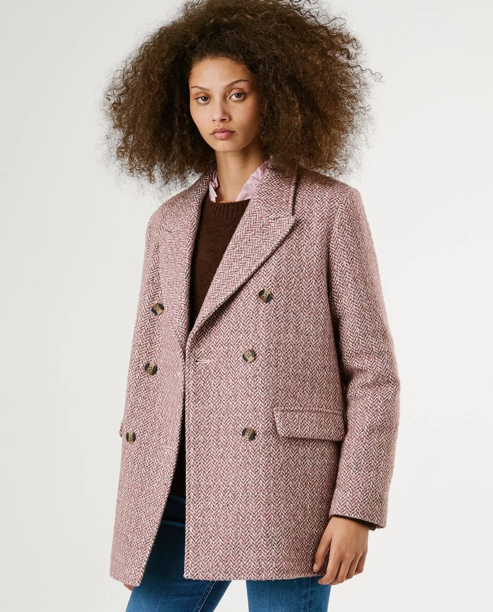 

Женский пиджак в елочку с двойной застежкой Pepe Jeans, розовый