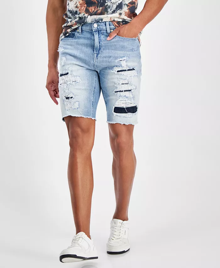 

Мужские шорты Logan из денима с эффектом разрушения, slim-fit GUESS, синий