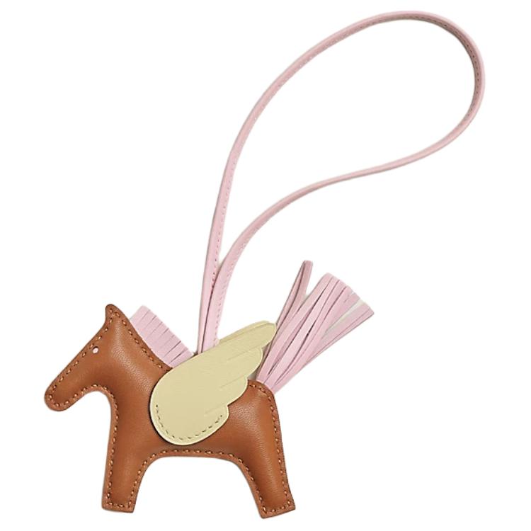 

HERMES Сумка-шарм из телячьей кожи, Brown & Soft Pink & Milton Yellow