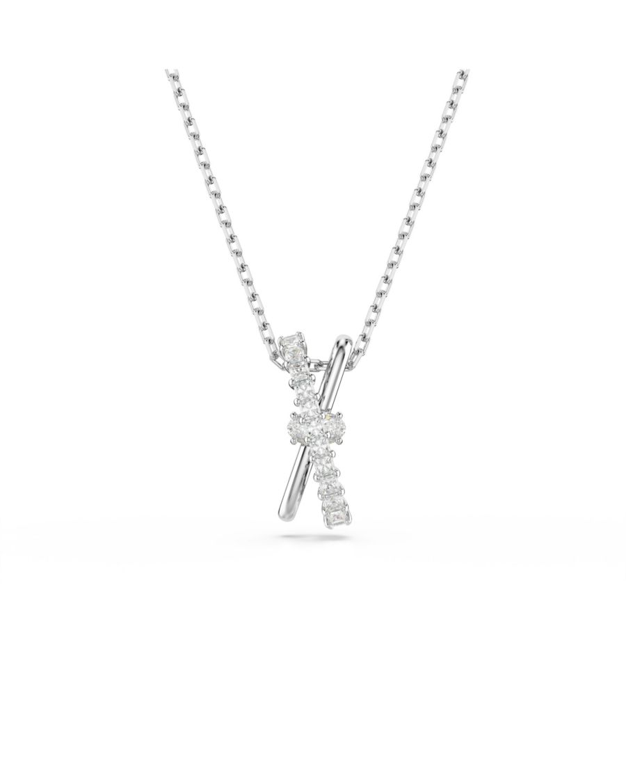 

Кулон Гипербола, комбинированная огранка, витой узор, белое колье Swarovski, Silver