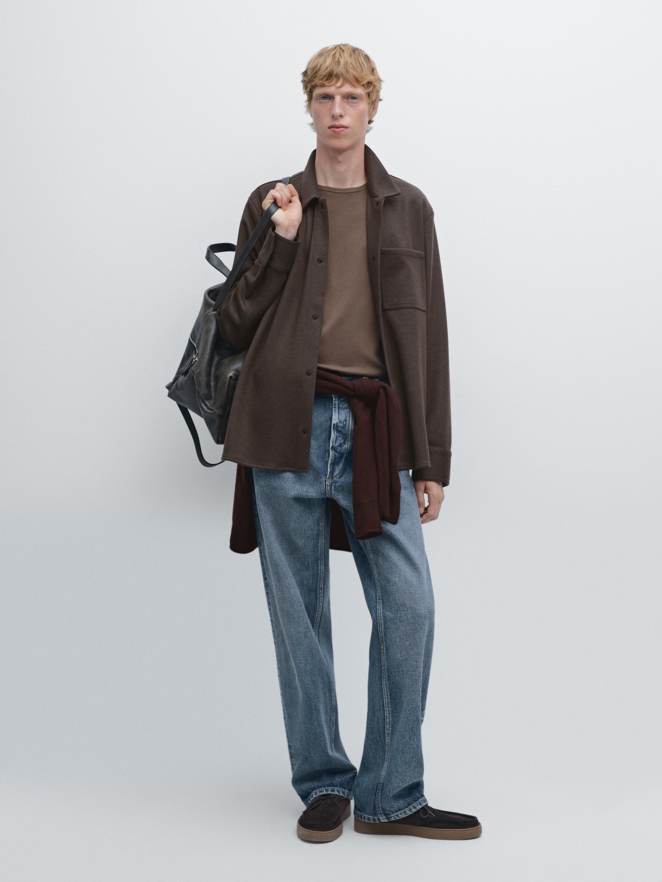 

Рубашка на кнопках с карманами Massimo Dutti, коричневый