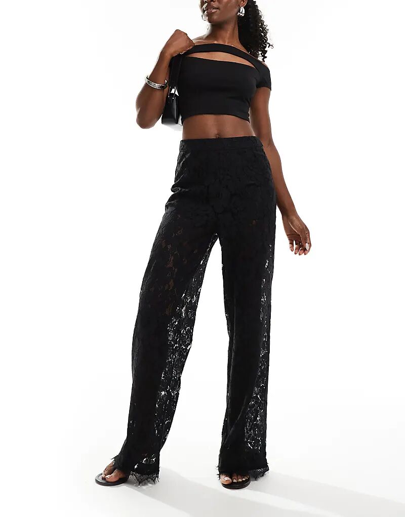 

Кружевные широкие брюки черного цвета ASOS DESIGN