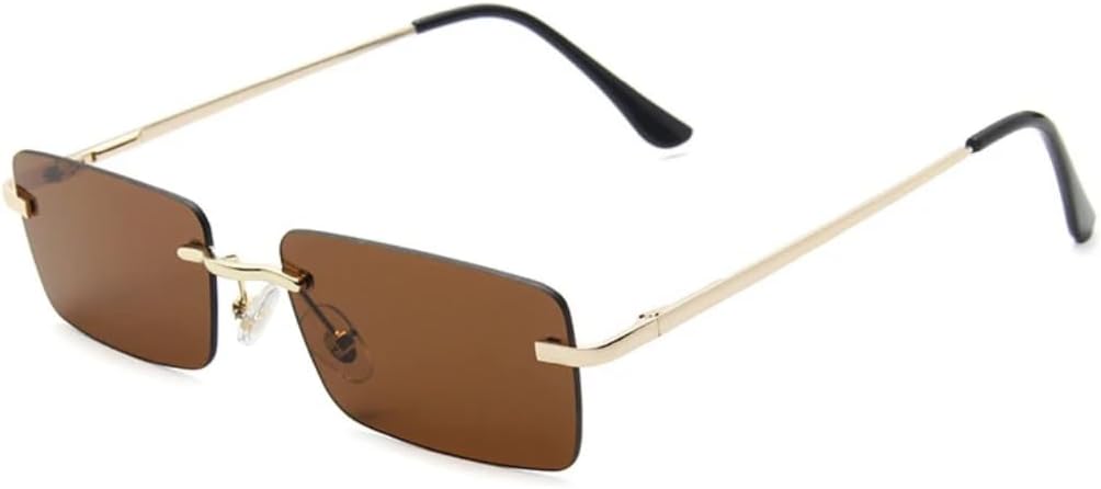 

Солнцезащитные очки с защитой UV400 | Без оправы, металлические градиентные линзы в стиле панк | Для женщин и мужчин, для занятий спортом на открытом воздухе и вождения DSVIGF, Gold-brown