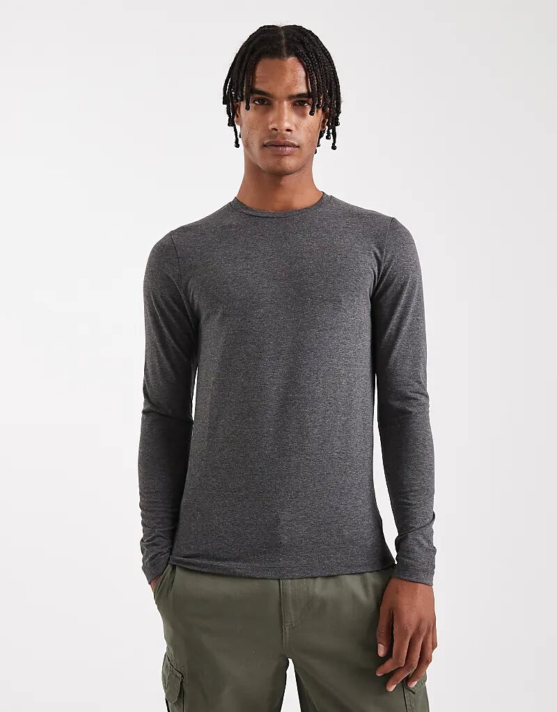

Футболка ASOS DESIGN Muscle Fit с длинными рукавами, антрацитового цвета