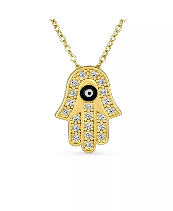 

Ожерелье с подвеской в виде руки хамсы от турецкого сглаза, кубический цирконий, серебро 14 карат, желтое золото Bling Jewelry, yellow
