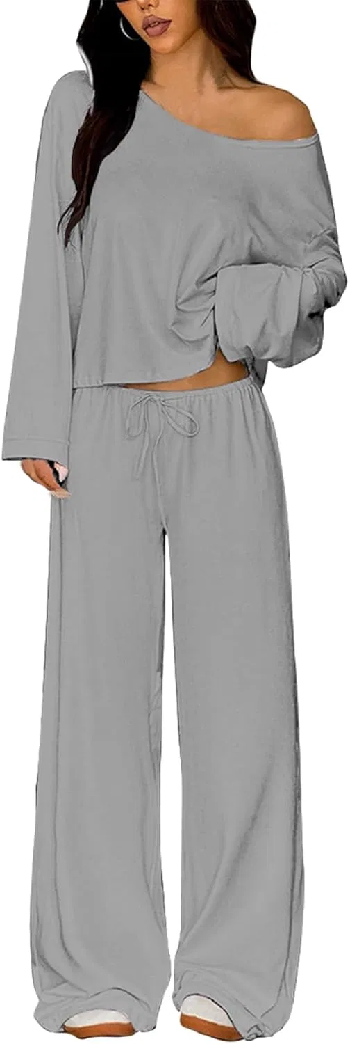 Женский спортивный костюм из толстовки и широких брюк, Light Gray
