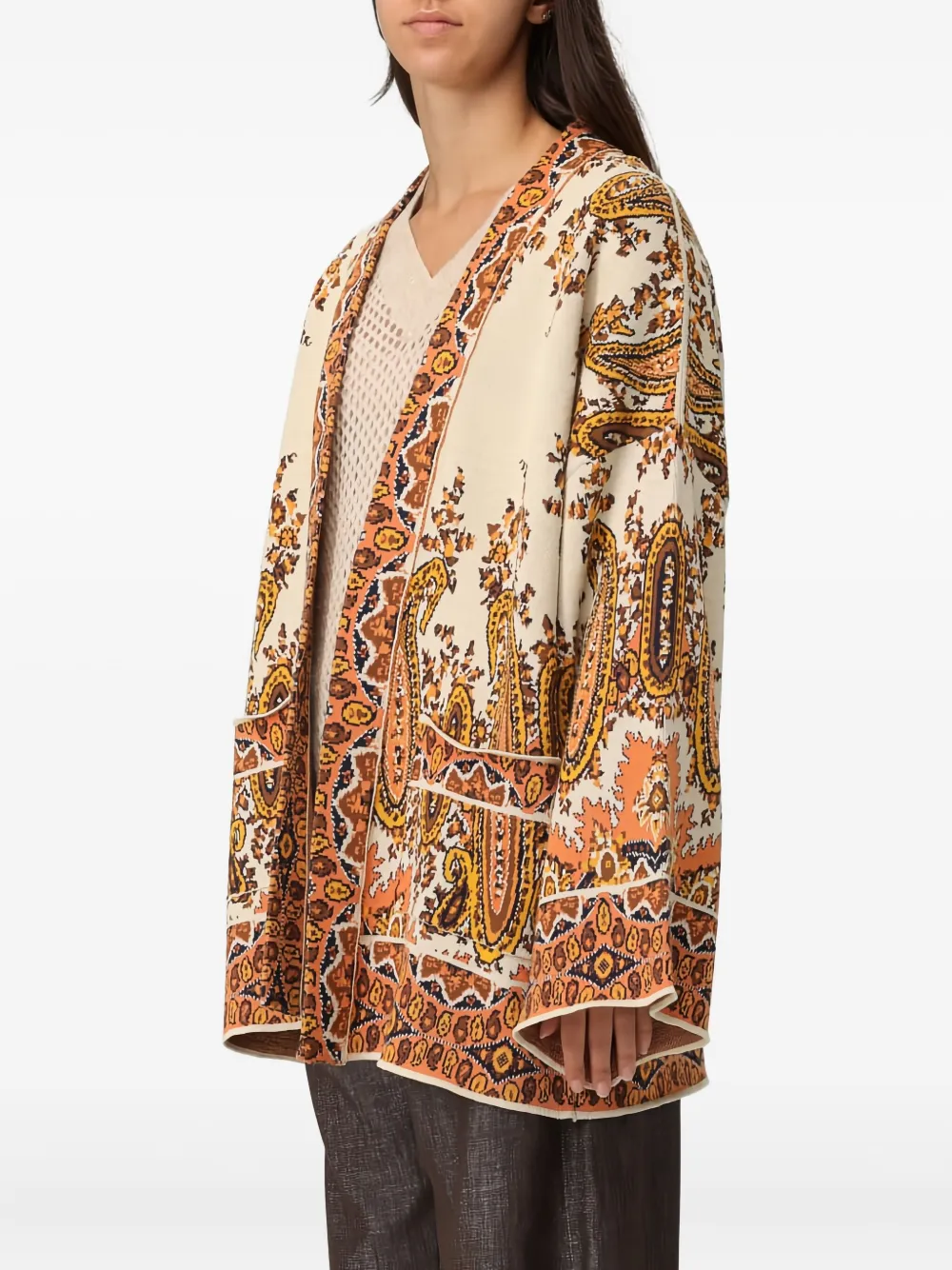 Кардиган с поясом и узором пейсли Etro, нейтральный — фото 3