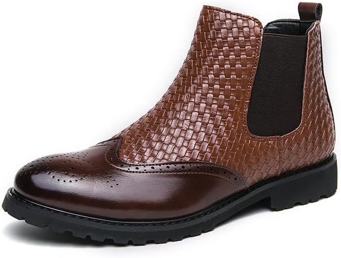 

Мужские кожаные ботинки Santimon с плетеным узором, с крыльями, челси, без шнуровки, формальные и повседневные ботинки до щиколотки для мужчин, коричневый