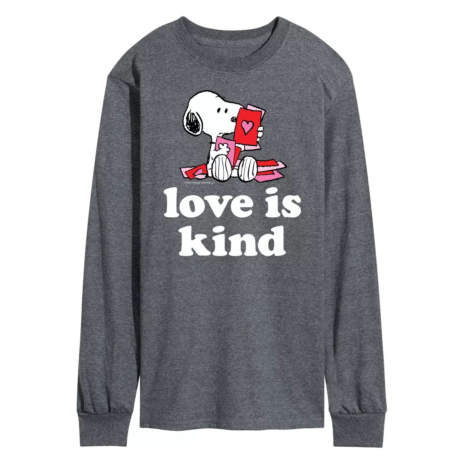

Мужская футболка с длинными рукавами Love Is Kind с арахисом Licensed Character, Серый, Мужская футболка с длинными рукавами Love Is Kind с арахисом Licensed Character