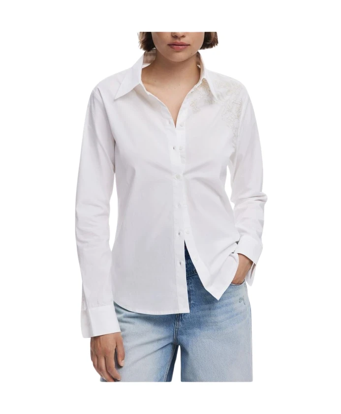 

Белая хлопковая рубашка на пуговицах Desigual, белый