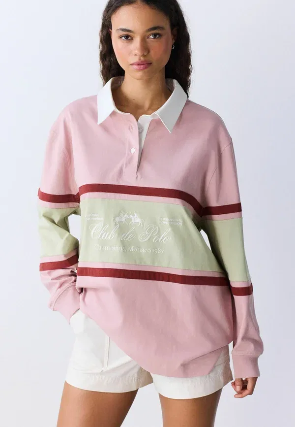 Топ с длинным рукавом Next, Regular fit long sleeve collegiate embroidered rugby shirt, розовый
