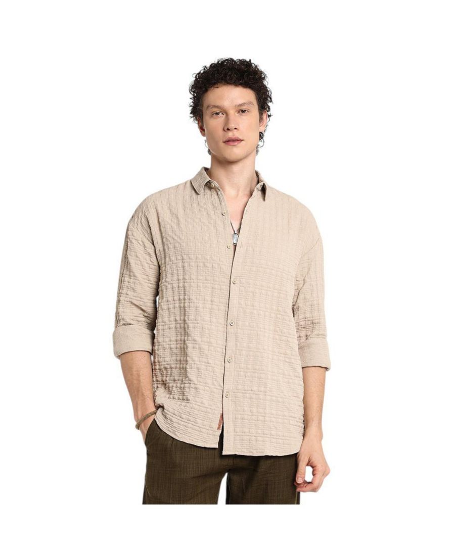 

Мужская рубашка Saltbox бежевого цвета с объемной текстурой Campus Sutra, Beige/khaki