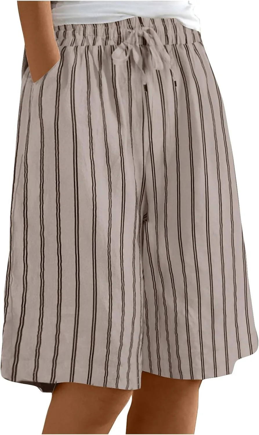 

Женские хлопковые льняные бермуды с полоской