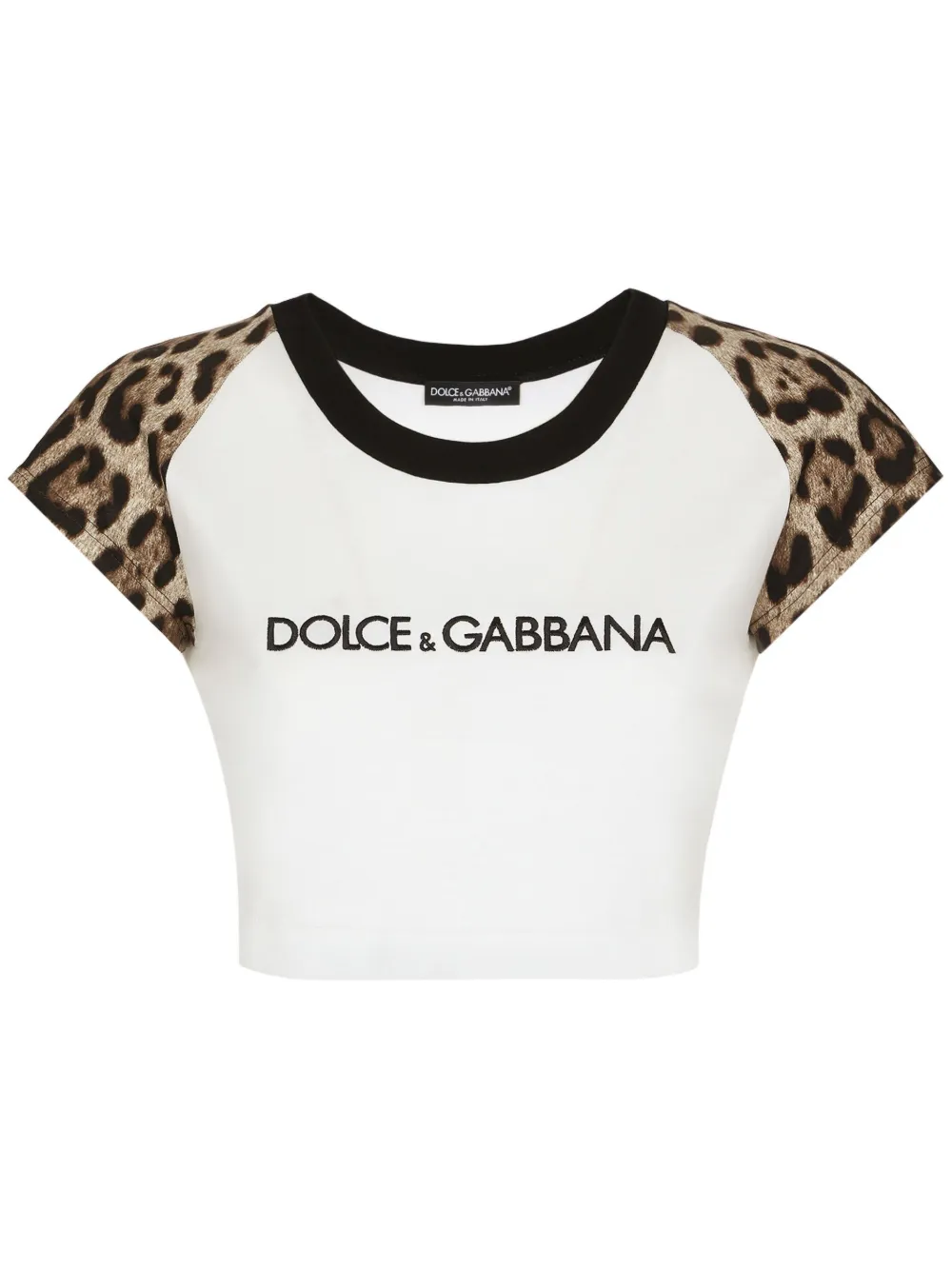 

Укороченная футболка с леопардовым принтом DOLCE & GABBANA, белый