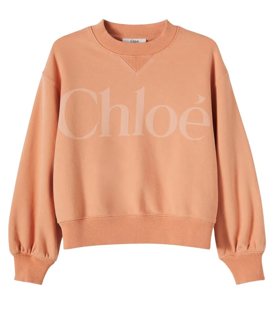 Толстовка из хлопкового трикотажа с логотипом Chloé Kids, оранжевый