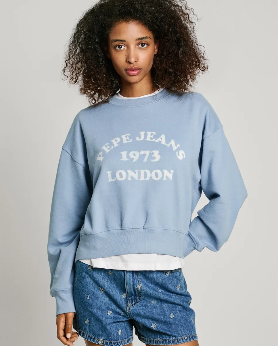 

Женская толстовка с круглым вырезом и логотипом Pepe Jeans, синий