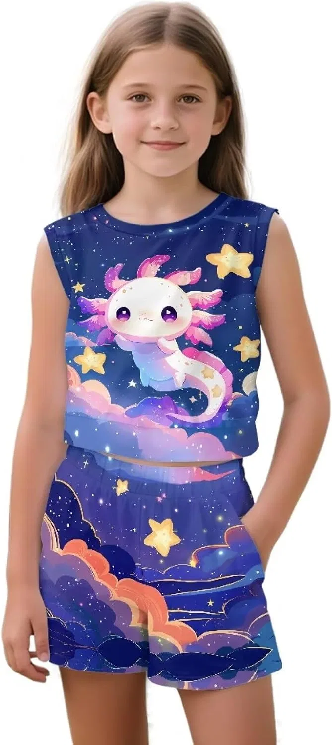 Детский летний комплект из топа и шорт Yruonazao, Galaxy Axolotl